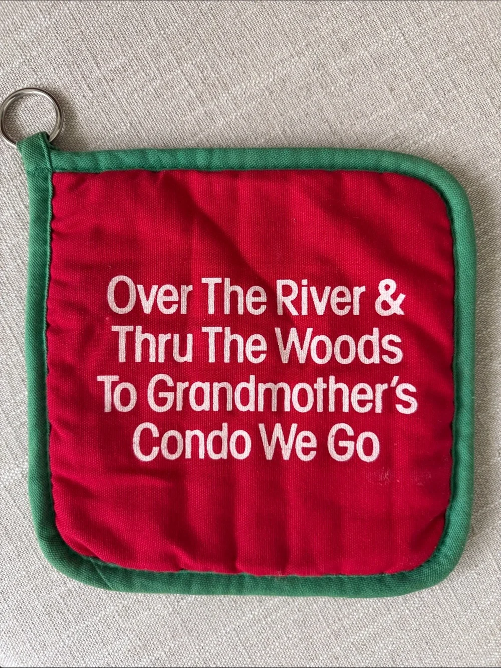 Grandma Potholder with 'Over The River' Text